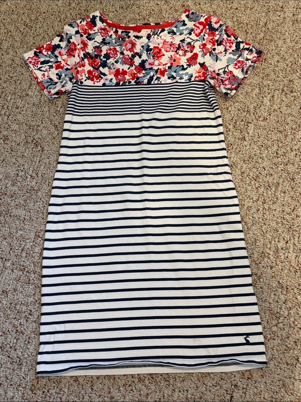Joules Navy and Coral Floral Stripe Knit Dress size 6